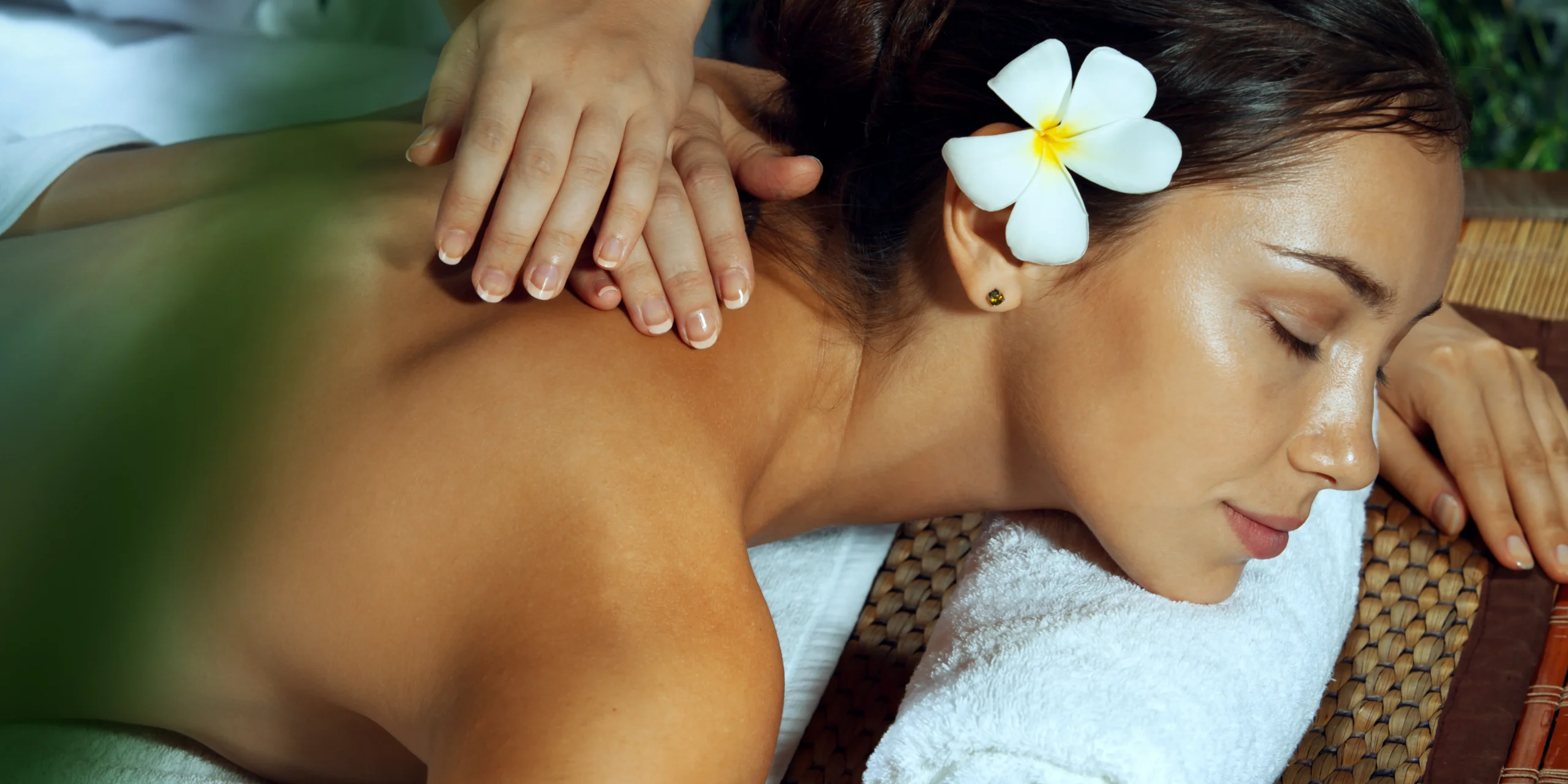 Back massage of a lady in spa